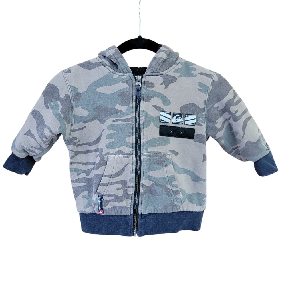 Quiksilver Green Camo Hoodie Boys 2T Camouflage Full Zip Sherpa Sweater Hood